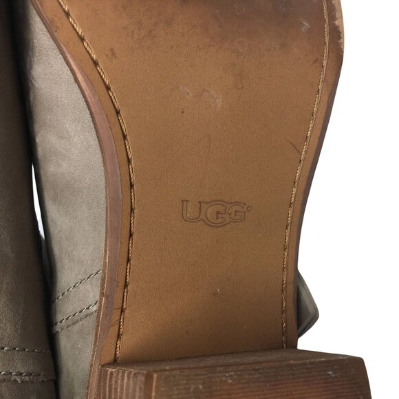 UGG Elora Taupe Suede Ankle Boots Womens 9.5 Wrap Strap Block Heel Western Style - Picture 10 of 16